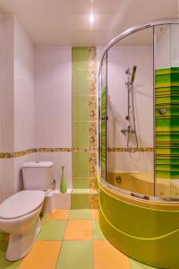 a bathroom with a toilet and a shower at Apartments near the river in Dnipro
