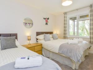 een slaapkamer met twee bedden en een raam bij 12 Valley Lodge in Gunnislake