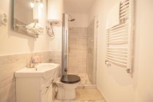 ジェシュフにあるNiebiański Apartamentのトイレ、洗面台、シャワー付きのバスルーム +12枚の写真