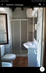y baño con aseo, lavabo y ducha. en Guest House " IL FARINELLO ", en Garessio