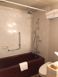 a bathroom with a bath tub and a toilet at Hotel Clio Court Hakata in Fukuoka