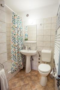 a bathroom with a toilet and a sink at Villa Gréta in Siófok