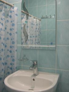 a bathroom with a sink and a mirror and a shower at Мини отель П88/1 in Odesa +28 photos