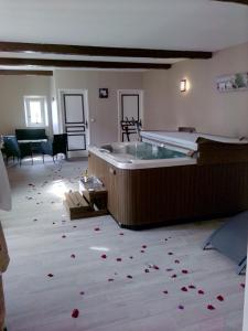 une chambre avec un bain à remous au milieu d'une pièce dans l'établissement LA VILLA DU BEARN, à Garlin