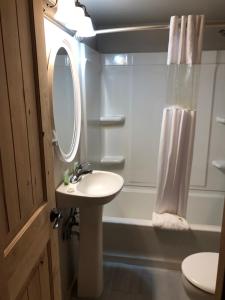 a bathroom with a sink and a mirror and a tub at Timber Ridge Lodge Ouray in Ouray +63 photos