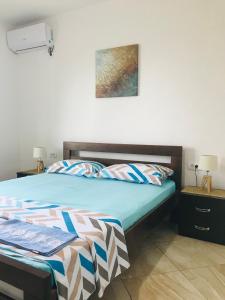 a bedroom with a bed and a painting on the wall at Suka Apartments in Ulcinj