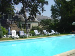 eine Gruppe von Stühlen neben einem Pool in der Unterkunft Château de Beaulieu in Saumur