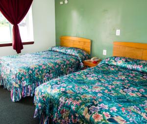 two beds in a room with green walls at Bay Drive Motel West Atlantic City in West Atlantic City