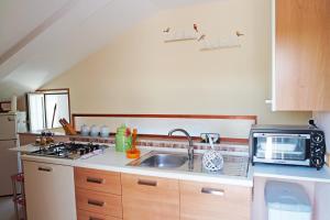 uma cozinha com um lavatório e um micro-ondas em Casa Elena em Ascea