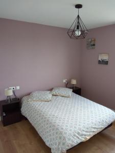 a bedroom with a bed and two night stands at Au refuge des farfas in Saint-Paul-en-Pareds