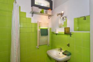 a green bathroom with a sink and a mirror at Villa Eugenia in Livorno