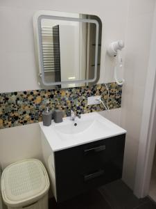 a bathroom with a sink and a mirror at Apartament_20 in Dziwnówek