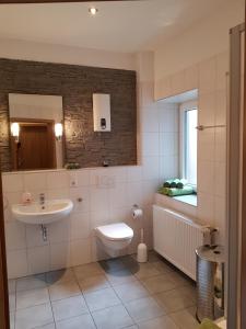 a bathroom with a toilet and a sink at Mosella Ferienwohnungen in Bernkastel-Kues +11 photos