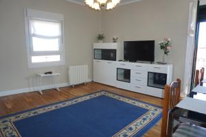 a living room with a tv and a blue rug at BELLA VIST EBI-1039 in Mundaka