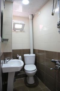a bathroom with a toilet and a sink at Apartment DURU in Batumi +5 photos