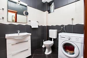 Apartments Vidikovac Inn في كوتور: حمام مع مرحاض وغسالة ملابس +34 صورة