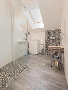 a bathroom with a shower and a sink at Misko Apartaments in Kaunas