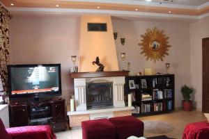 a living room with a tv and a fireplace at Guest House Stena in Ersekë