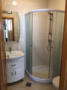 ein Badezimmer mit Dusche und Waschbecken in der Unterkunft VILLA DIVNA in Labin