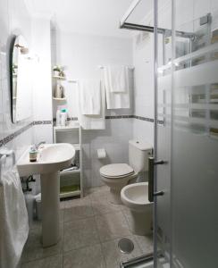 セビリアにあるApartamento en Sevilla Capitalの白いバスルーム(トイレ、シンク付)