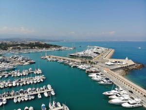 een luchtzicht op een jachthaven met boten in het water bij Cosy One-Bedroom Apartment -StayInAntibes- Le Cosy in Antibes