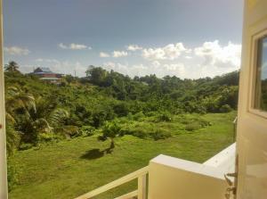 a balcony with a view of a lush green field at Villa Josiane in Sainte-Anne