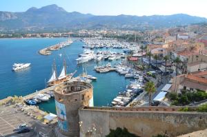 a view of a harbor with boats in the water at Hôtel Méditerranée in Calvi