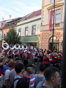 シビウにあるStudio Central Sibiuの群衆の前で演奏する集団