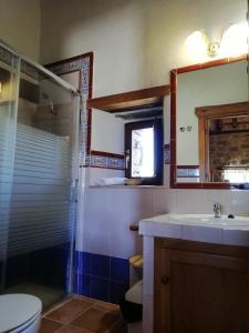 y baño con lavabo, ducha y aseo. en Casa Rural La Pontezuela Abajo, en Navarredonda de Gredos