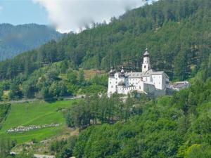 eine Burg an einem Berghang in der Unterkunft Hotel Laerchenhain in Sankt Valentin auf der Haide