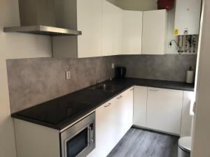 a kitchen with white cabinets and a sink at Poelgeeststraat in Leiden