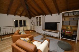 a living room with a couch and a television at Villa Rina Deluxe and Cottage in Porto Ceresio