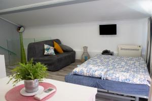 een woonkamer met een bed en een bank bij Apartamento Terrace in Sesimbra