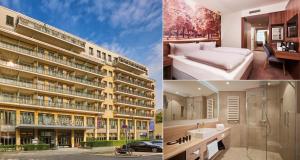 eine Collage mit vier Bildern eines Hotels in der Unterkunft HYPERION Hotel Berlin in Berlin