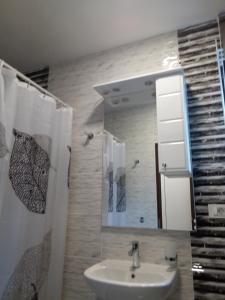 uma casa de banho com um lavatório e um espelho em Guesthouse Matija em Irinovac