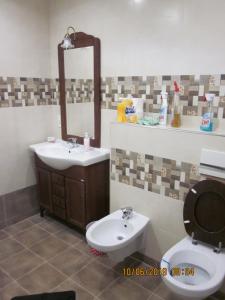 y baño con lavabo, aseo y espejo. en CASA ANTON en Brasov