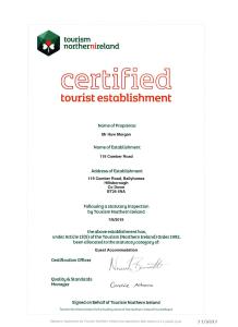 Certifikát, hodnocení, plakát nebo jiný dokument vystavený v ubytování Rural Long Term Accommodation