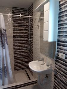 y baño con lavabo y ducha. en Guesthouse Matija en Irinovac