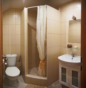 łazienka z toaletą i umywalką w obiekcie Vila Harmónia w Turčianskich Teplicach
