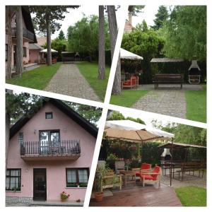 un collage de quatre photos d'une maison dans l'établissement Galamb Villa, à Siófok