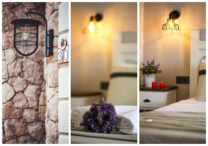A bed or beds in a room at Bi Salkım Bozcaada Otel