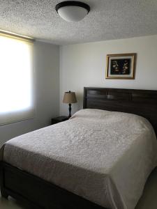 Un dormitorio con una cama grande y una ventana en Jaco Beach Penthouse, en Jacó