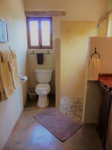 a bathroom with a toilet and a window at El Pedregal - Hotel en la Naturaleza in Álamos