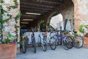 een groep fietsen geparkeerd naast een gebouw bij Cal Rajoler in Cabanes