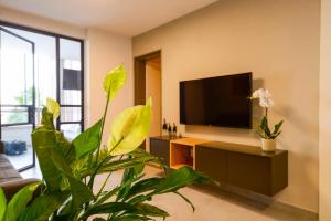 TV a/nebo společenská místnost v ubytování Luxury Suites by Notaly Ariel