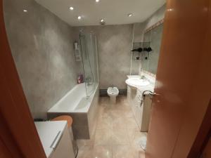 a bathroom with a shower and a tub and a toilet at En el Centro de Pamplona, La Taconera in Pamplona +28 photos