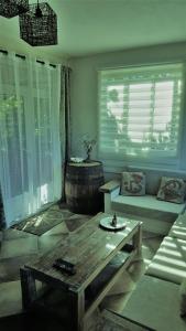 a living room with a couch and a coffee table at Appartement Blue Coast in Mahébourg