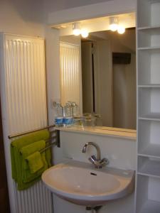 a bathroom with a sink and a mirror at Les Grandes Fontaines in La Longine