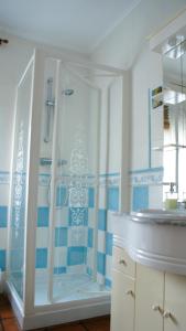 a bathroom with a shower and a sink at Apartamentos Carmen de Castro in Comillas