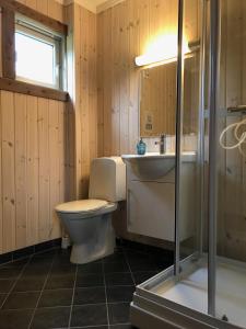 a bathroom with a toilet and a sink at Kvamseter Lodge in Kvamseter